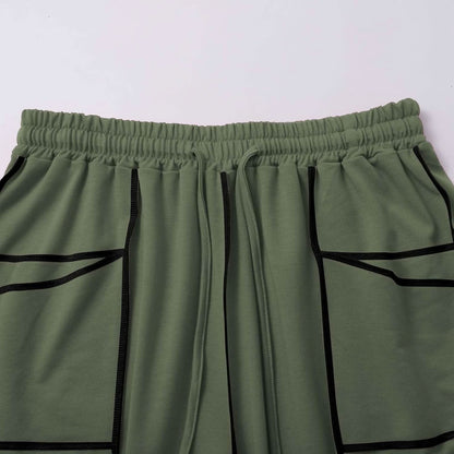 Womens Wide Leg Palazzo Pants Casual Summer High Waisted Contrast Patchwork Pants Drawstring Baggy Trousers W/Pockets